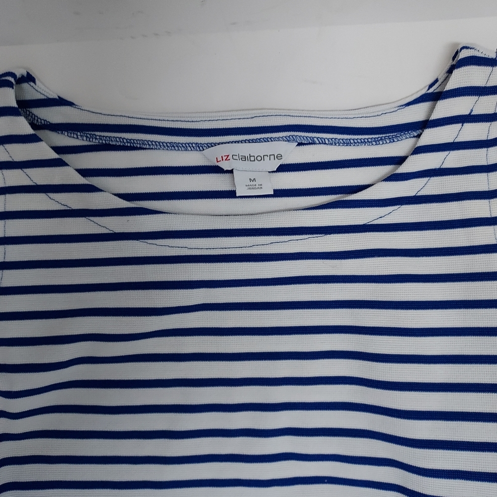 New Vintage Liz Clairnorne Nautical Navy Stripe Layering Shirt Sz Medium - Picture 2 of 5